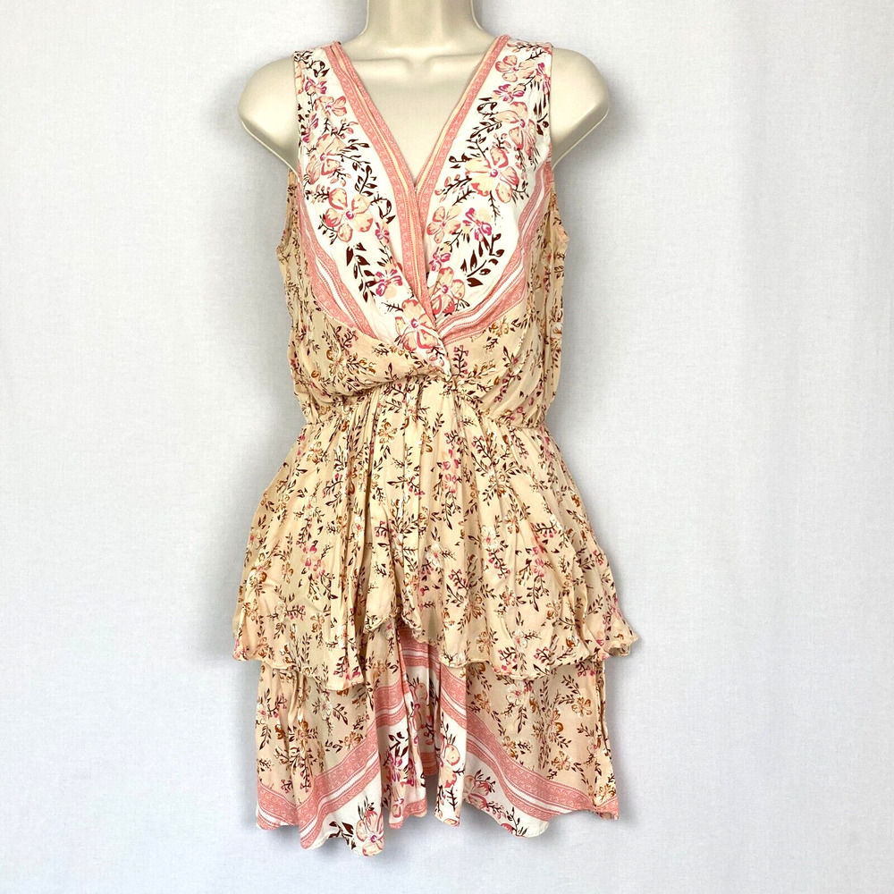 Umgee Tunic Dress Womens Medium Ditsy Floral Mock Wrap Romantic Boho Cottagecore